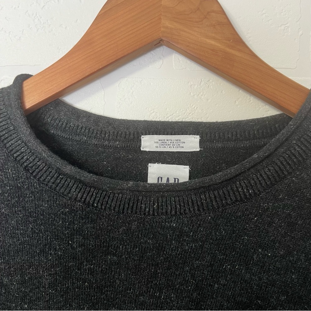 GAP Moonless Night Cotton Linen Minimalist Contemporary Charcoal Knit Sweater M - Picture 4 of 14